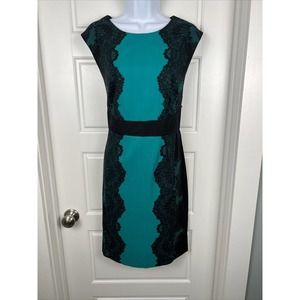 NWT NY&Co Teal Dress W/ Black Lace Trim